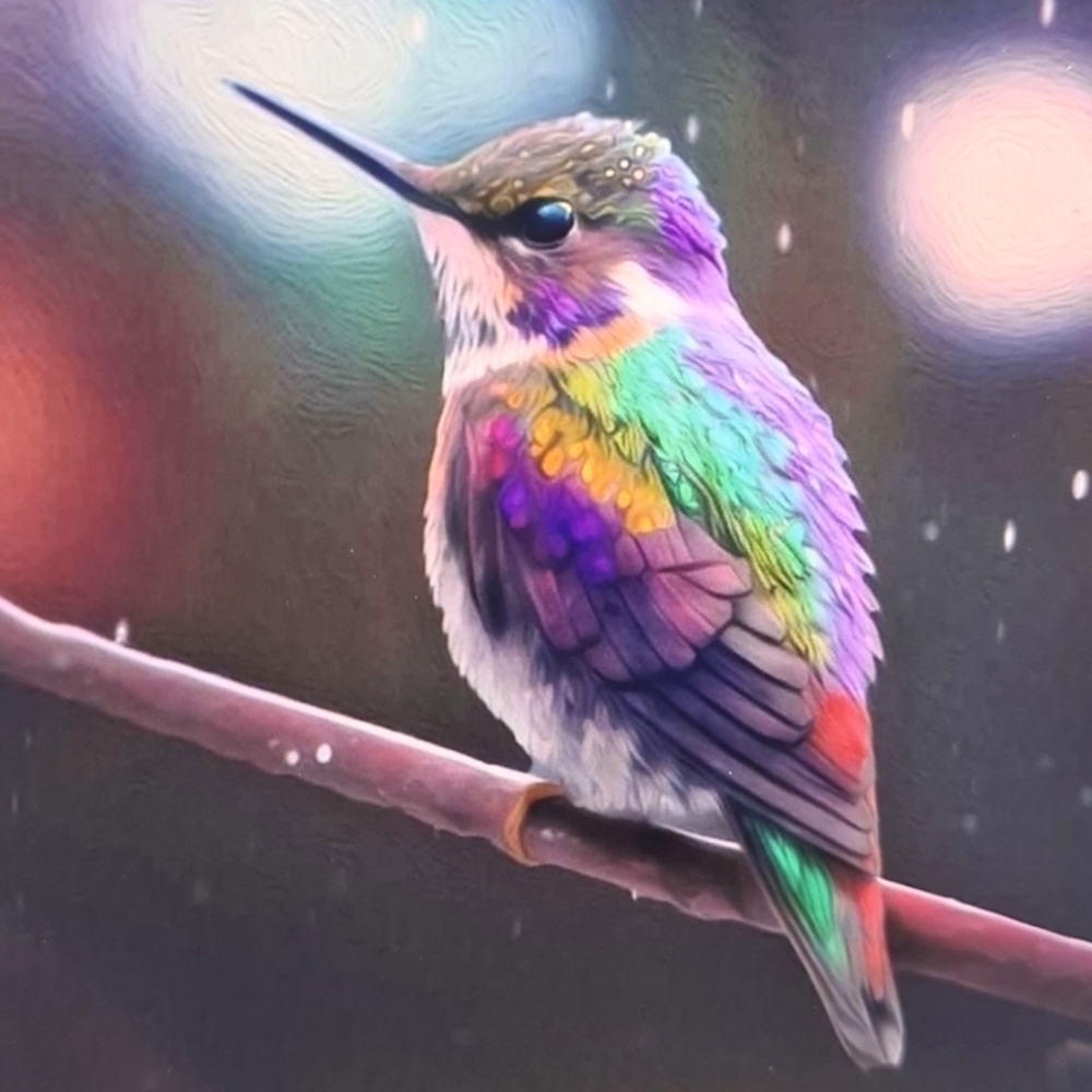 Framed 4x4 Hummingbird Fantasy Art Watercolor Oil Painting Print - Picture 6 of 11